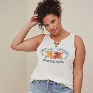Torrid Guns n Roses Classic Fit Sweet Child Lace Up Tank Top Blouse